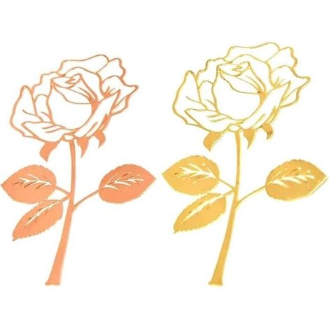 Marque-Pages,Acier Inoxydable Marque-page,2 Pièces Rose Signets en Métal,Marque-page en Forme de Rose Creative Bookmark,Or Rose,Or