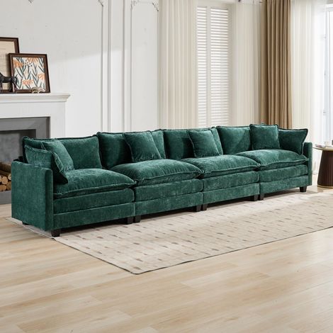 Canapé Cloud 4 places (pouf non inclus), canapé d'angle moderne, idéal pour le salon, la chambre et l'appartement, coussins d'assise confortables à double couche, tissu chenille respirant, vert (1/5)