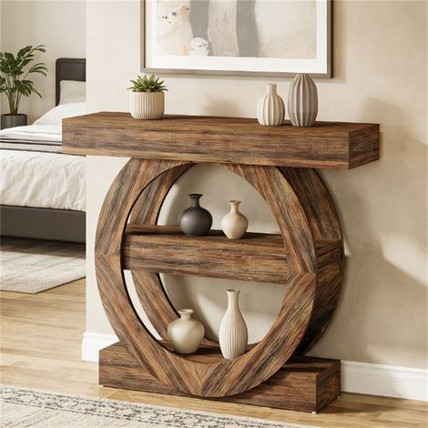Console de salon/entrée/de couloir à 3 niveaux, 105 cm de hauteur, avec rangements intégrés. Style moderne et épuré. (1/5)