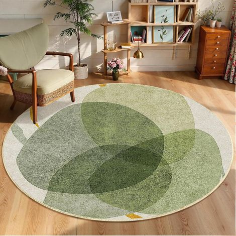 Tapis Rond Vert Sauge 80 cm, Tapis Salon Moderne Lavable (1/5)