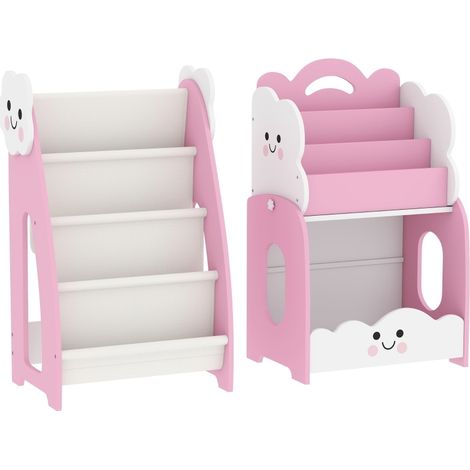 Bibliothèque enfant 81x39x17 cm en MDF rose, avec rangement modulable pour chambre FloraGrace (1/5)