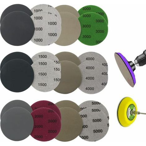 Lot de 24 disques abrasifs 75mm – Grains 1000/1500/2000/3000/4000/5000 – Auto-agrippants pour ponçage humide et sec – Pour bois, métal et pierre (1/5)