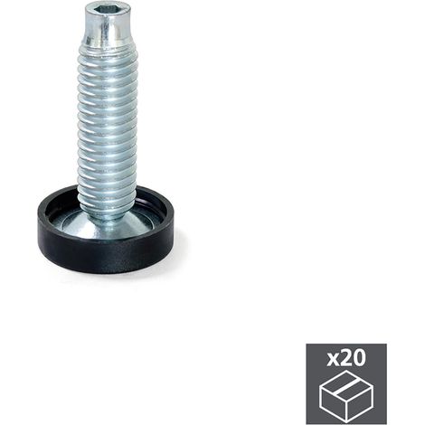emuca lote de 20 pies niveladores para mueble, regulación interior, m10, diámetro 23mm, altura 46mm, acero y plástico