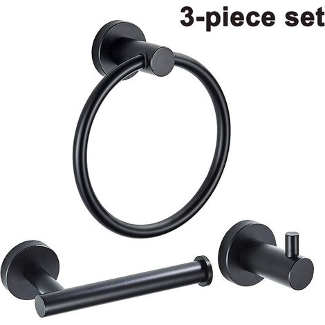 Juego de tres piezas: Toallero Life, soporte para toallas de acero inoxidable 304, porta pañuelos, color negro. (1/5)