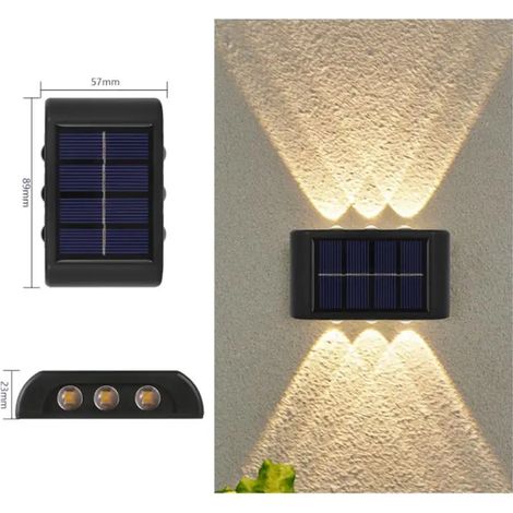 (Noir - 6 LED - Lumière chaude) Lampe solaire LED extérieure à détecteur de mouvement, éclairage public, guirlande décorative pour jardin, étanche. (1/5)