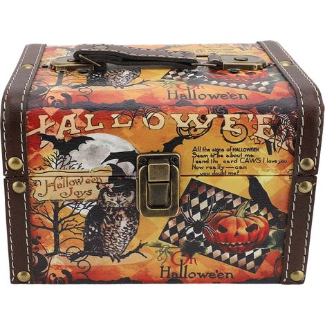 Wooden Storage Box Antique Pumpkin Owl Decoration Keepsake Box with Lock Handle for Jewelry Photos Coins M 18x14x12cm / 7.1x5.5x4.7in (1/5)