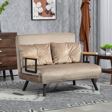 Canapé convertible 1 place en tissu aspect velours marron, 102x73x81 cm, dossier réglable 5 positions (1/3)