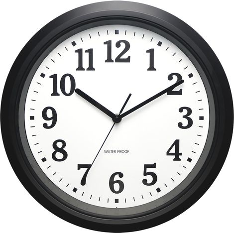 Horloge Murale Rond - 30 Cm - Étanche IP67 - Mécanisme Quartz Silencieux - Pour Intérieur Extérieur Jardin Patio Salle De Bain Piscine - Noir (1/5)