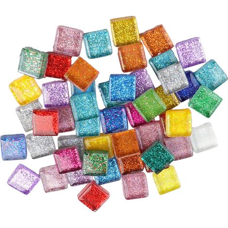 Lot de 200 carreaux de mosaïque en verre coloré, 1 x 1 cm, avec environ 200 pierres de mosaïque en verre scintillant, carrés, pour projets d'artisanat, décoration d'intérieur (200 g) (1/5)