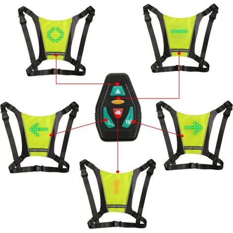 FITLAB-Gilet de clignotant LED, gilet réfléchissant LED avec indicateur de direction : Télécommande, clignotants, rechargeable par USB, installation facile pour voyant d\'avertissement de vélo - Coule (1/5)