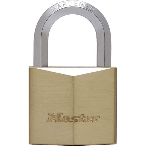 Master Lock 1155EURD Cadenas à Clé en Laiton Massif et Anse Hexagonale, Doré, 8,2 x 5 x 2,6 cm (1/3)