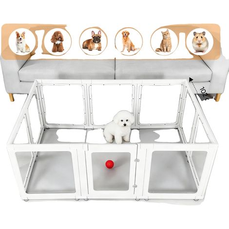 Parque para perros, espacioso, montaje sin herramientas, blanco. (1/2)