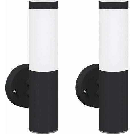 Set di 2 moderne lampade da parete cilindriche per esterni 15 x 7,5 x 33 cm in acciaio inox nero 020056504
