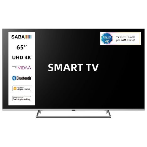 Saba SA65KN9VDA SMART TV 65” ULTRA HD 4K, Sistema operativo VIDAA, Triplo tuner DVBT2/C /S2 HEVC MAIN10, Certificato TivuSAT, Piedistallo centrale, Dolby Audio