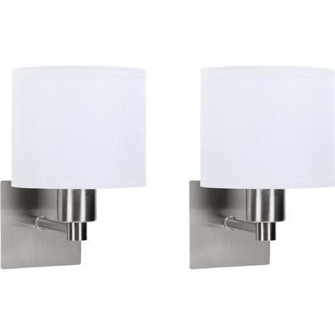 FORLIGHT LYON (2 unidades) Aplique de Pared para Dormitorio de Níquel Satinado y Pantalla Textil Blanca. Lámpara para Cabecero de Cama. Para Bombilla E27