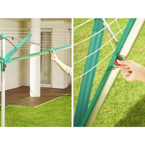 Leifheit – Séchoir parapluie Linomatic 600 Deluxe Cover – Système Easy Lift – Protection anti-salissures – Longueur de fil 60 mètres – Housse résistante aux intempéries