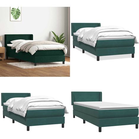 vidaXL Boxspringbett mit Matratze Dunkelgrün 80x220 cm Samt (1/5)