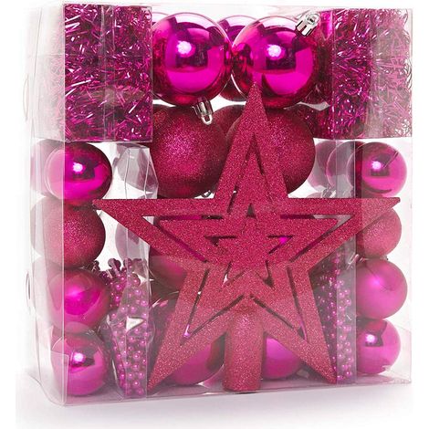 Kit de décoration, pour Sapin de Noël, Rose, 45 pièces, avec cimier de Sapin, Boules, chaînes de Perles et guirlandes, en Plastique. (1/5)