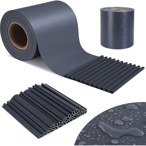 TLSUNNY Bande Brise-Vue en PVC pour clôture - 50 m x 19 cm - avec 35 Clips de Fixation - Opaque - Coupe-Vent - Anti-UV - 450 g/m² - Gris foncé (1/5)