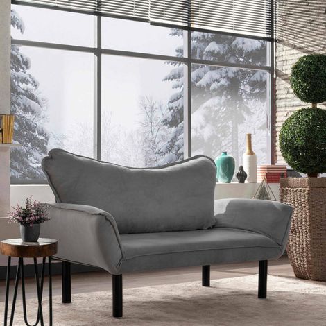 Divano Letto 2 Posti Hone, Contenitore, Reclinabile, Braccioli, 140x65 cm Grigio (1/4)