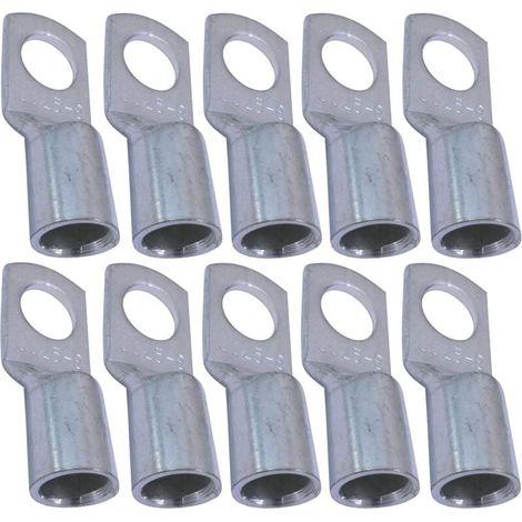 Juego de 10 terminales eléctricos con ojal tubular – ojal – Ø 8 mm – sin aislar – para conductores de 25 mm² – conector de cables eléctricos – apriete – plata (1/3)