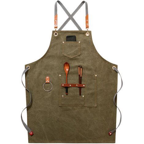 (Vert) Hochwertige Cowboy-Schürze mit Taschen für Friseure, Maler, Gärtner, Haarstylisten für Damen und Herren (1/5)
