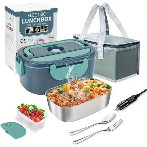 Boîte à lunch chauffante, récipient chauffant 3 en 1 (12 V/24 V/220 V), 1,5 L, portable, 60 W, idéale pour la voiture, le camion, la maison ou le camping