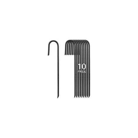 Piquets en Acier 40cm Haute Résistance - Lot de 10 Ancres Sol J-Forme pour Tente, Clôture Jardin, Plantes et Tubes en Tissu, Noir