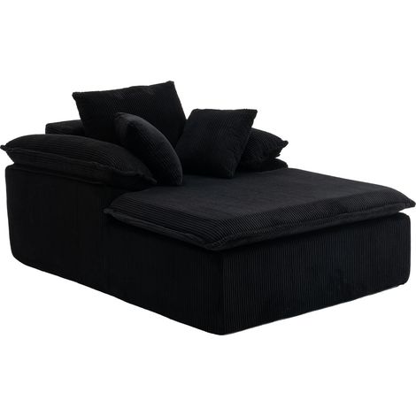 Canapé de relaxation sans cadre en velours côtelé noir 177x122x92 cm, larges accoudoirs 32 cm, mousse haute densité, sans montage  CHICFURN (1/5)