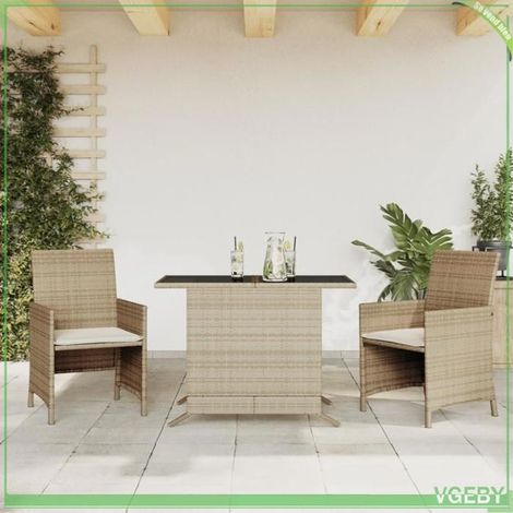 Ensemble de bistro - FAFEICY - 3 pcs - Résine tressée - Coussins amovibles - Dessus verre trempé (1/5)