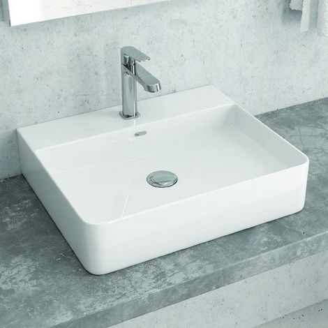 Lavabo bagno da appoggio 50cm ceramica bianco lucido  Litos-0006 kamalu
