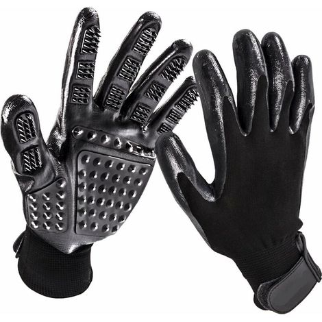 MINKUROW Tierpflege-Handschuhe – verbessertes Fünf-Finger-Design, Gummihandschuh, weiche Bürste zum Entwirren von Haaren von Katzen, Hunden und Pferden (Schwarz)