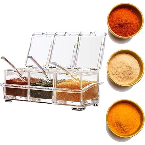3 Pièces Boite Assaisonnement Acrylique Pots à épices Cuisine avec Couvercle et Cuillère Bouteilles Transparentes Sel Spice Jar Boite a Epices Cuisine pour Sucre Sel Poivre Épices (1/5)