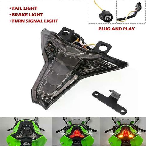 Feu stop arrière intégré à LED compatible avec les modèles Kawasaki Ninja ZX-4R, ZX-4RR, ZX-10R, ZX250, ZX400, ZX636 et ZX1002 (2020-2024) (Fumée)