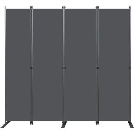 Paravent 4 panneaux gris en tissu Oxford avec cadre en fer, 204 x 180 cm, séparateur d'espace intérieur (1/5)