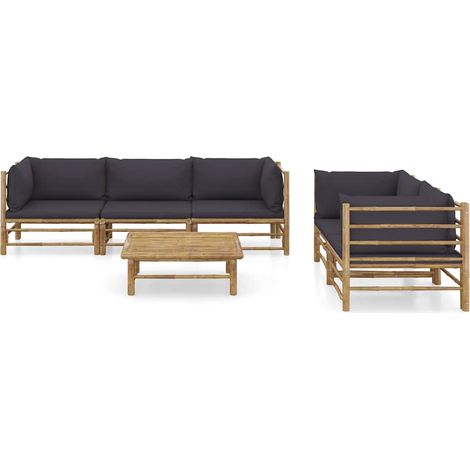 Maison Exclusive - Set Salotto da Giardino 6pz con Cuscini Grigio Scuro Bambù (1/5)