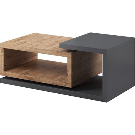 Design-Couchtisch aus der Kollektion BERGAME. Farbe Eiche und Anthrazitgrau. Designstil