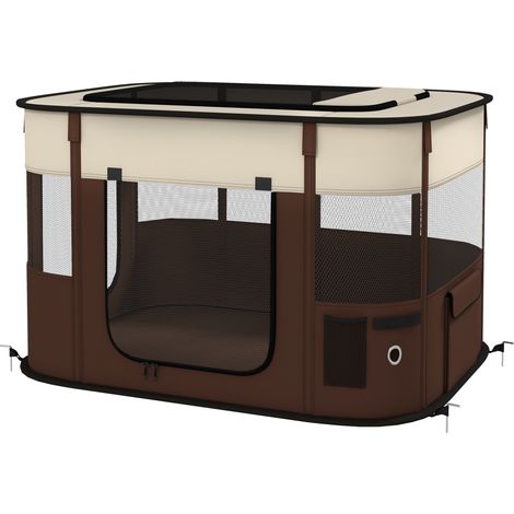 Foldable Dog Pen  Storage Bag for IndoorOutdoor Use- Portable Pet playpen-  Ground Stakes -- Brown (1/5)