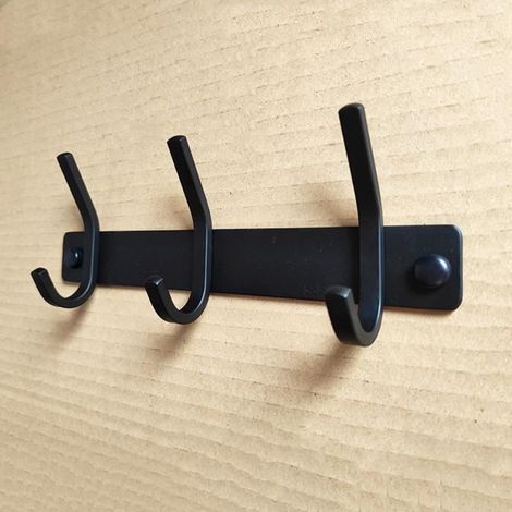 Porte Manteau Mural - Noir - Acier Inoxydable - 3 Crochets - Salle de Bain - Contemporain (1/4)