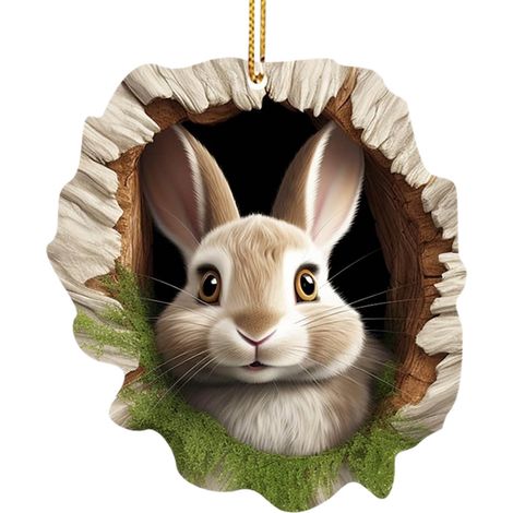 Pendentif Lapin Trou D Arbre De Paques - Décor En Acrylique De 8 Cm Avec Corde Pour Mur Porte Sac À Dos Voiture (1/5)
