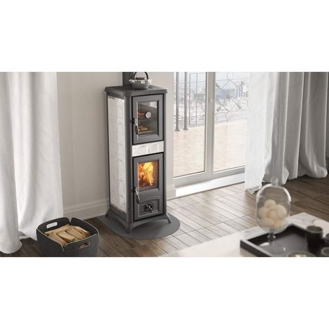 STUFA A LEGNA CON FORNO 7.3 KW """GEMMA FORNO 5.0""" BIANCA