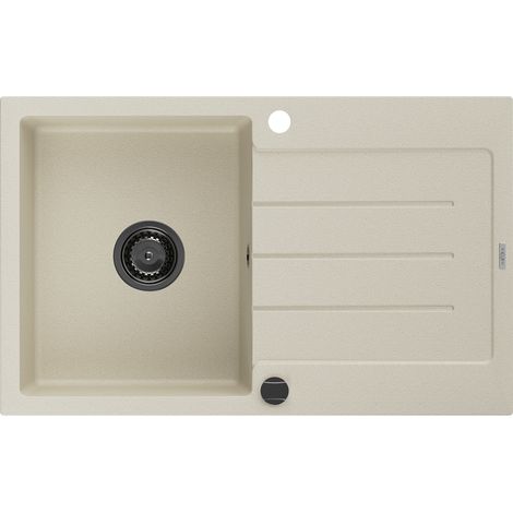 Mexen Bruno fregadero de granito de 1 seno con escurridor 795 x 495 mm, beige, sif贸n negro - 6513791010-69-B (1/5)