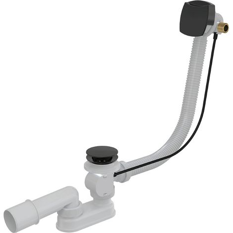 Alca - Set di scarico e troppopieno per vasca da bagno con riempimento, lunghezza 570 mm, nero opaco A564BLACK (1/2)