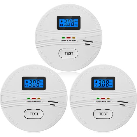 Détecteur de Fumée et Monoxyde de Carbone 3 Packs Détecteurs de CO 2 en 1 Alimenté par Batterie avec Bouton de Test Avertissement Sonore Affichage Numérique LCD Alarme Incendie Portable pour Bureau de (1/5)