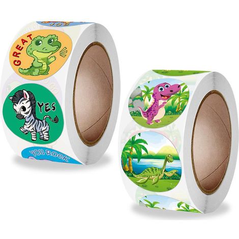 Lot de 2 rouleaux d'autocollants animaux, stickers adhésifs pour décoration et cadeaux, 500 autocollants par rouleau, accessoires de fête, emballage et loisirs créatifs (1/5)