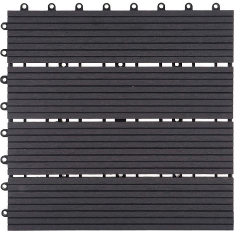 11x carreau WPC Rhone, carrelage, balcon / terrasse, optique bois à 30x30cm - 1m² - base, anthracite linéaire (1/5)