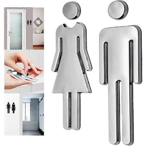 Lot de 2 paires de plaques de porte WC 12x4cm, autocollants pour toilettes hommes et femmes, signalétique adhésive (1/3)