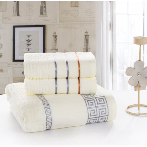 Ensemble De Serviettes En Coton - Design Grille Grande Muraille - Absorbant Et Doux - Pour Salle De Bain - Lot De 2 Pièces (1/5)