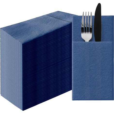 Serviettes Pochette Effet Tissu 1/8, 50 pièces - Bleu Foncé (1/5)