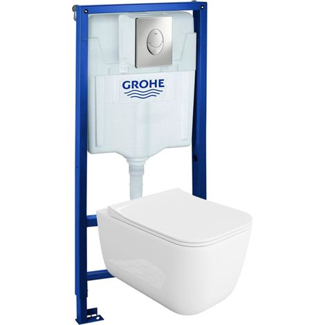 GROHE Bâti-support Skate Air + Lavita WC Shak suspendu blanc sans bord + panneau de commande Delta 25 chrome  Kit complet WC